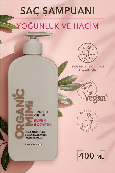 ORGANİC MİMİ Natural Argan Oil Shampoo, Volumizing Hair Care for Fine Hair, 400 ml