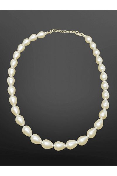 FM Modern Drop Patterned Pearl Model Bijoux Necklace |   Stylish Design in Gold and White Tones