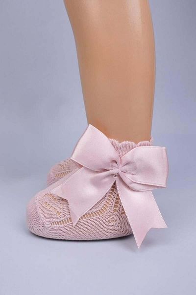 KIPIRIK BABY 3-Piece Baby Girl Beige Dusty Rose White Socket Socks with Ribbon Bow Detail