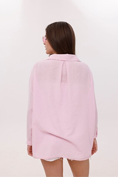LA PANTE Off Shoulder Pink Shirt with Front Pocket