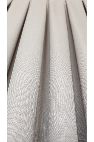 Yuka Linen Textured Beige Ecru Panel Background Curtain Luxury Heavy Weight Tek Wing 1/3 Tight Pleated Solid Color