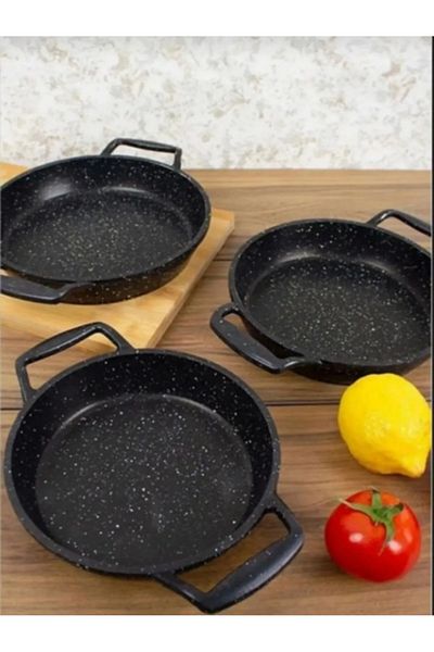 prokitchen طقم 3 مقلاة ساهان جرانيت مصبوب 22 سم - 20 سم - 18 سم