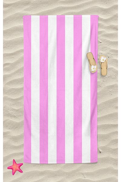 Home 3D Digital Pink Striped Beach Towel