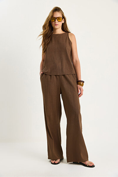 Bianco Lucci Women's Linen Blouse Trousers Set 3392 60283483