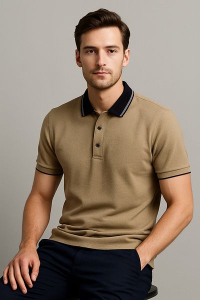 UOMOPARK 2761-1 Urban Contrast Collar Premium Waffle Texture Polo Shirt.