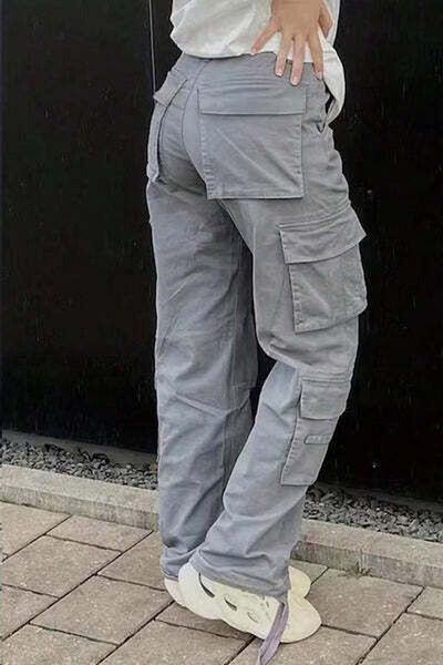 StreetWear Outlet Women's High-Waisted Cargo Pants with Multiple Pockets, Y2K Style