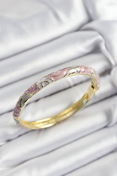 SeyCey.co Mineli Brass Gray and Pink Spiral Motif Gold Color Women's Handcuffs