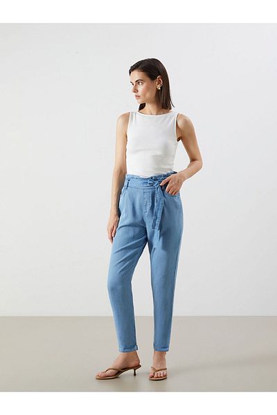 LC Waikiki Jeans Indigo Waist Belted Paperbag Women's Jean Pants