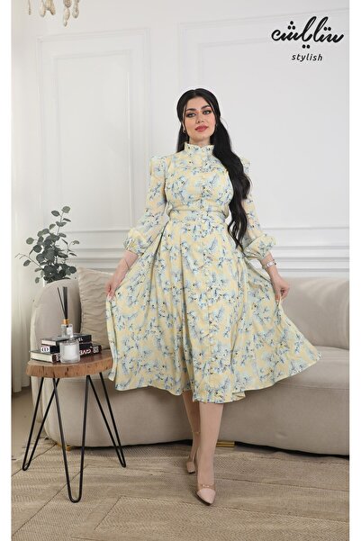 Stylish فستان مورد باللون الليموني