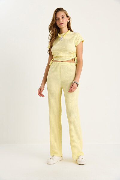 Bianco Lucci Women's Side Tie Short Sleeve Crop Seersucker Bottom-Top Set 60283481