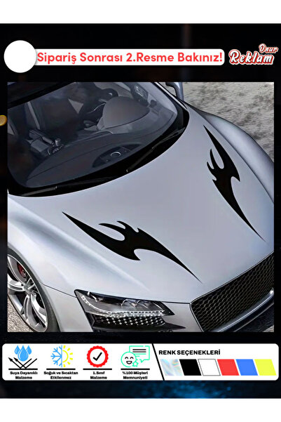 Onur Reklam Alev Desenli Kaput Araba Stickerı – Beyaz Vinil Etiket (2'li Set)