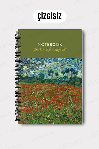 Eldesen Tasarım Van Gogh A5 Spiral Unlined School Notebook, 50 Sheets 100 Pages, Cardboard Cover Notepad