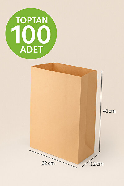 Dekals 100 Adet Büyük Boy (32x12x41) Kalın Körüklü Kraft Hediye Poşeti Dik Duran Hediye Paketi