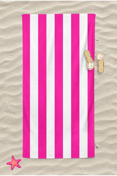 Home 3D Digital Fuchsia Striped Beach Towel