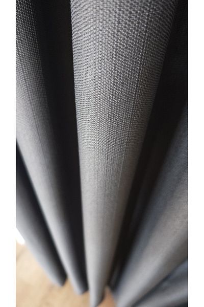 Yuka Linen Textured Anthracite Panel Background Curtain Luxury Heavy Weight Tek Wing 1/3 Tight Pleated Solid Color