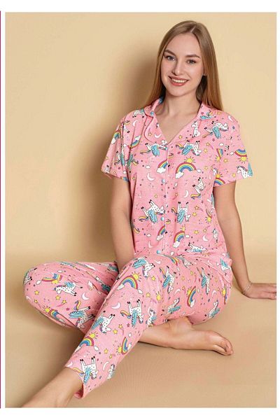 GİYDİNGİYDİN Women's Shirt Patterned Pajama Set
