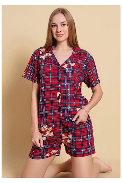 GİYDİNGİYDİN Women's Shirt Shorts Patterned Pajama Set