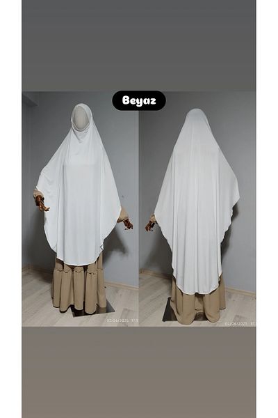 AHRAR tesettür Full Length Sandy Souffle Khimar Hijab Scarf White