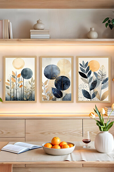 kutuTR 🌿 Geometrik Bitkisel Motifli 3'lü Tablo Seti – Çerçevesiz UV Baskı 13...