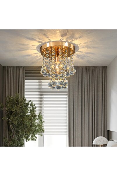 LİVORA LIGHTING Akasya Gold Renk Kristal Taşlı Hol ve Salon Avizesi