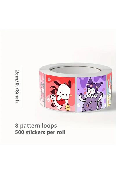 Gekan Kuromi Cinnamoroll Mymelody Pompompurin Pochacco Hello Kitty Patterned Roll Sticker 1 Roll (~500 Pcs)