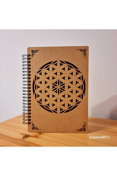 CreativArt Agenda A5 coperti din lemn model floarea vietii 1