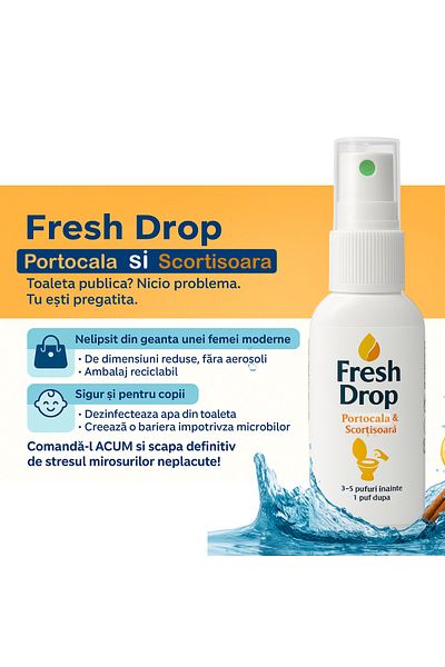 dalip Odorizant Spray pentru WC Fresh Drop, Portocala & Scortisoarsa, Elimina Mirosul și Igienizeaza, 50ml
