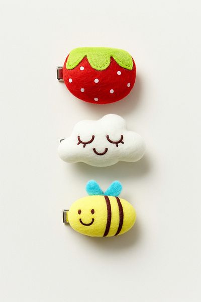 Magu Girl's Colorful Figured Strawberry, Cloud and Bee Patterned 3-Piece Buckle Set