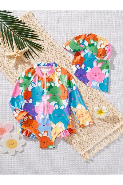 OEM Long-sleeved swimsuit and sun protection hat, 2-3 years, 92-98 cm