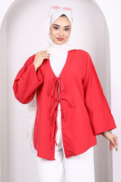 İmajButik Fuchsia Front Tie Kimono Tunic