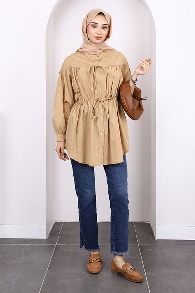 İmajButik Mink Waist Elastic Buttoned Tunic