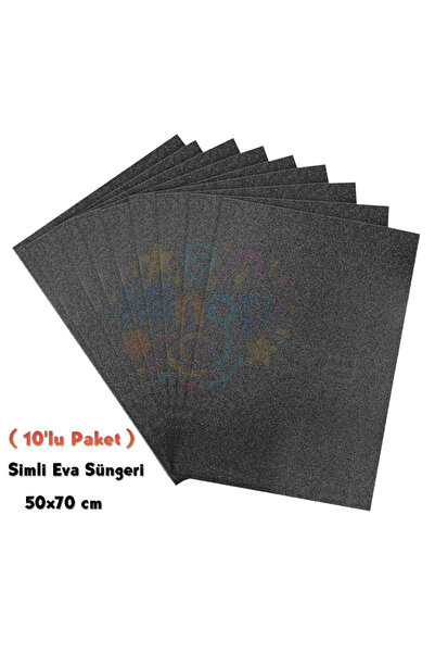 Minopi Black Colored Glitter Eva Sponge 50X70 cm 10 Pack 1.5 mm