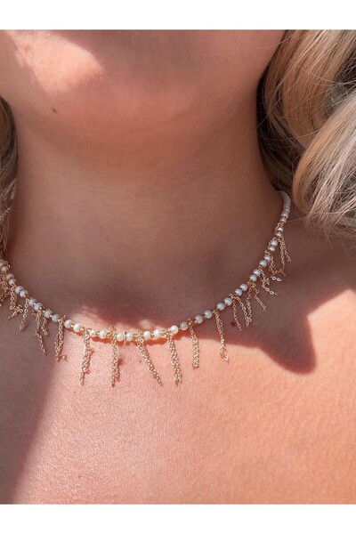 Vinlora Design Pearl Stone Chain Fringe Handmade Necklace – Bohemian and Eleg...