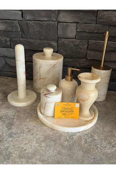 Polen Stone Bal Mermer 7 Piece Natural Stone Bathroom Set