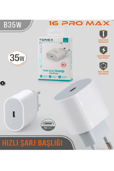 tonex Iphone 15/16 Plus/16 Pro Max Uyumlu 35w Hızlı Şarj Adaptörü Usb-c Type-c Pd Şarj Başlığı