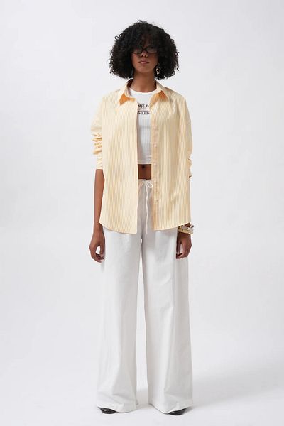 vuvutasarım New Season Sleeve Slit Button Cuff Striped Woven Cotton Women's Shirt 52218029