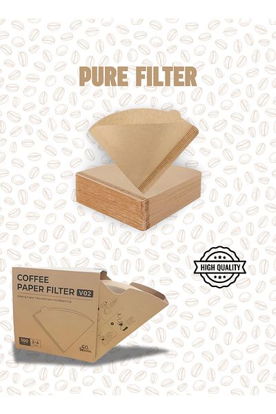 Tektık V60 Coffee Filters Size 02 - 100 Sheets | Brown Unbleached & Eco-Friendly - Suitable for 2–4 Cups
