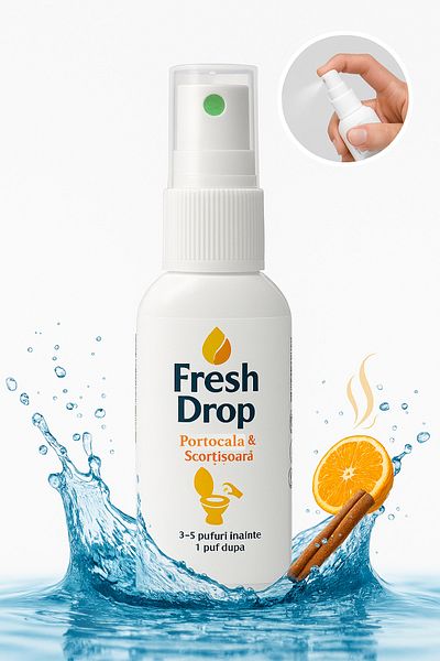 dalip Odorizant Spray pentru WC Fresh Drop, Portocala & Scortisoarsa, Elimina Mirosul și Igienizeaza, 50ml