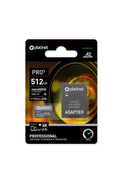 Platinet Platinet 45095 microSDXC card, 512GB, class 10 UHS-III 90Mb/s with adapter