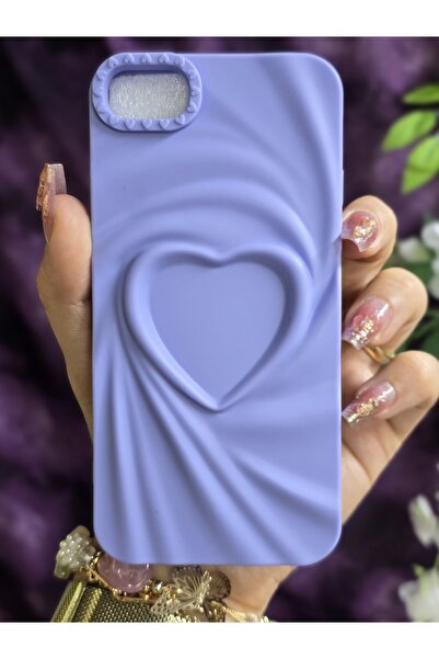 Magic Ring Iphone 7/8/SE Uyumlu 3D Kalpli Lila Silikon Kılıf