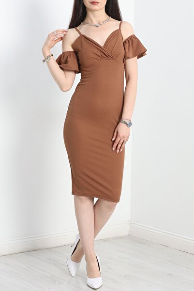 Generic Omuz Detaylı İp Askılı Elbise Kahverengi