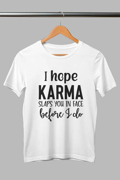 giftkonsept أتمنى أن يضربك الكارما قبل أن أفعل ذلك تي شيرت أبيض للجنسين مطبوع...