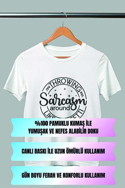 giftkonsept Throwing Sarcasm Around Like Confetti Sarcasm Printed Regular Fit 100% Cotton Unisex White T-Shirt