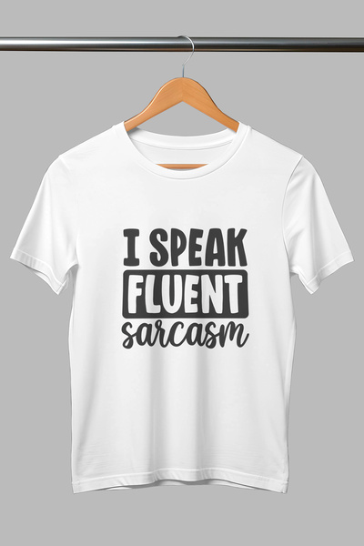 giftkonsept تي شيرت أبيض للجنسين مطبوع عليه I Speak Fluent Sarcasm Fluent Sar...