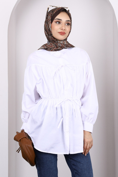 İmajButik Ecru Elastic Waist Buttoned Tunic