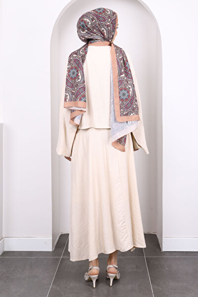 İmajButik Μπεζ Σετ Φούστα Κιμονό με δέσιμο μπροστά