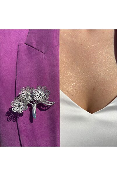 C7 Silver Antika Model Telkâri Çiçek Broş
