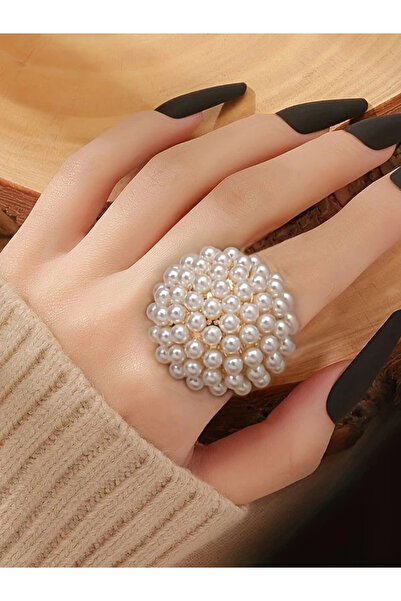 Bujiteri خاتم بوهو شيك أنيق قابل للتعديل على شكل زهرة اللؤلؤ بتصميم زهرة اللؤ...