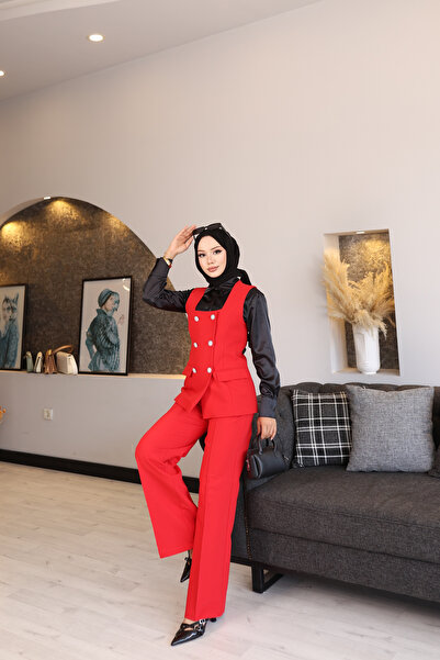 Butik Elegan Tesettür Yelek Pantolon Takım