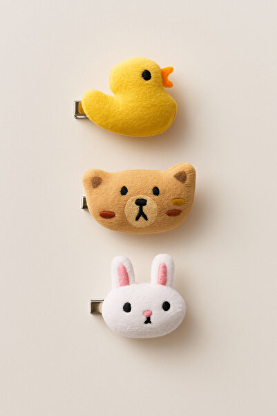 Magu Girl's Plush Animal Figured 3-Piece Buckle Set – Rabbit, Teddy Bear and Chick